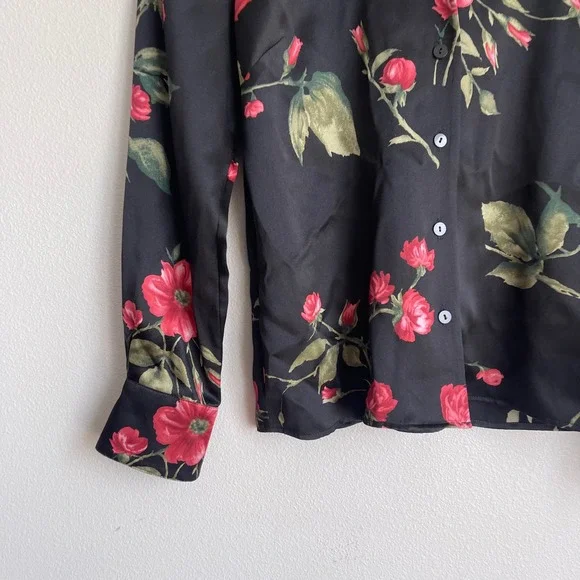 Vintage 90s Kate Hill Petite 100% Silk Floral Print Long Sleeve Blouse - Picture 6 of 9